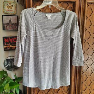MOTHERHOOD MATERNITY Cotton Micro Stripe Elbow Tee Style #98951-94 - Gray, Sz M
